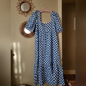 En Saison Blue checkerboard maxi dress